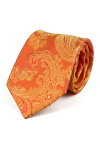 Conjunto de regalo de corbata naranja con estampado paisley, pañuelo de bolsillo, gemelos y corbata de satén floral.