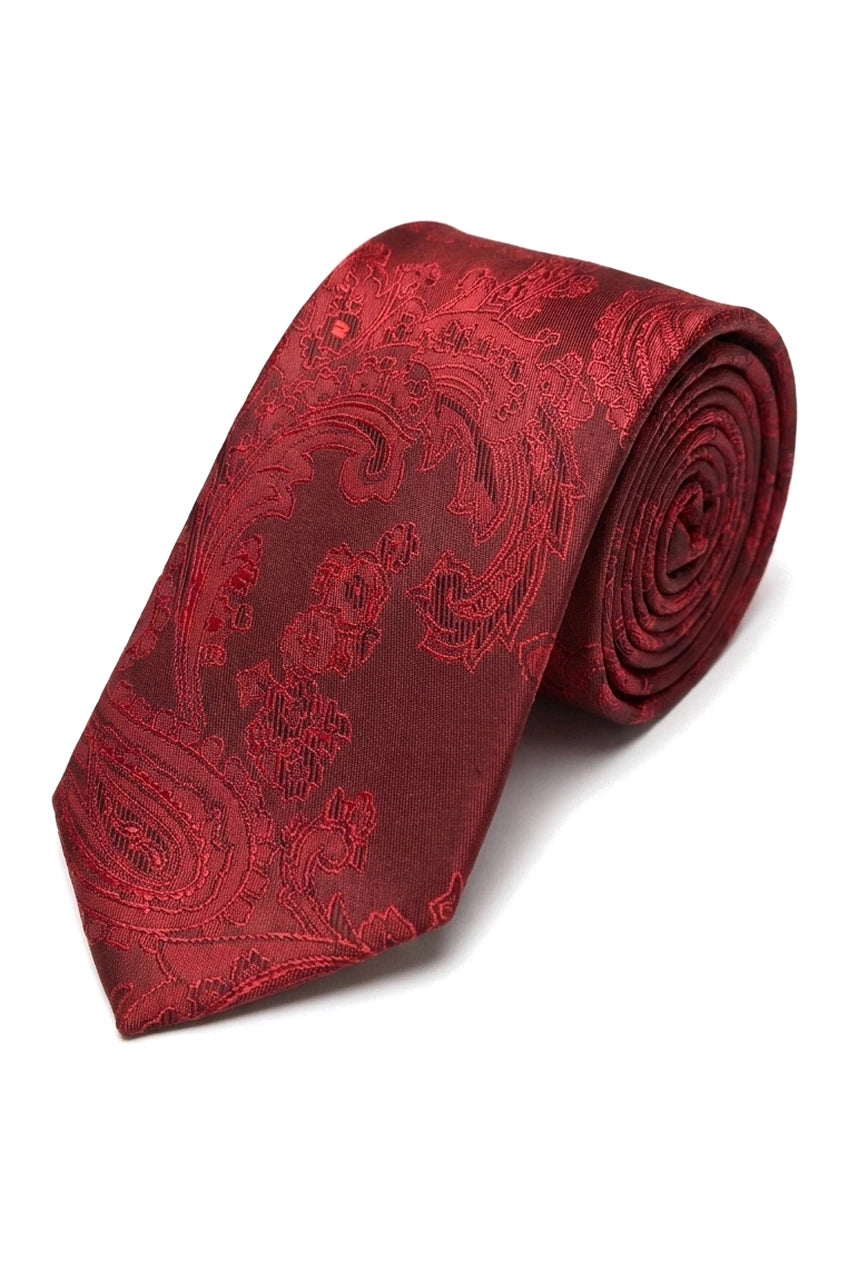 Conjunto de regalo de corbata roja con estampado paisley, pañuelo de bolsillo, gemelos y corbata de satén floral.