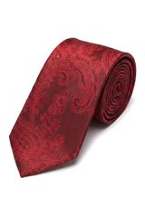 Conjunto de regalo de corbata roja con estampado paisley, pañuelo de bolsillo, gemelos y corbata de satén floral.