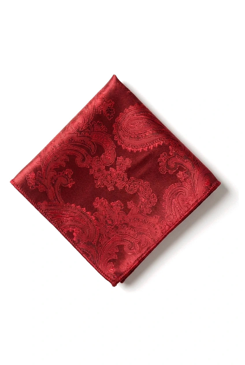 Conjunto de regalo de corbata roja con estampado paisley, pañuelo de bolsillo, gemelos y corbata de satén floral.