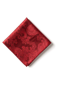 Conjunto de regalo de corbata roja con estampado paisley, pañuelo de bolsillo, gemelos y corbata de satén floral.