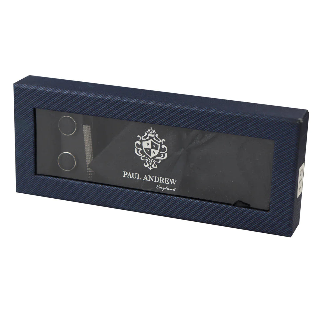 Conjunto de regalo de corbata negra con cuello estampado paisley, pañuelo de bolsillo y gemelos de satén floral.