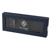 Conjunto de regalo de corbata negra con cuello estampado paisley, pañuelo de bolsillo y gemelos de satén floral.