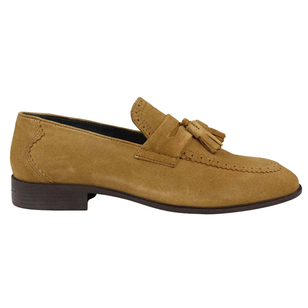 Zapatos mocasines para hombre color tostado con borlas, de gamuza auténtica, elegantes, informales, para conducir, clásicos.