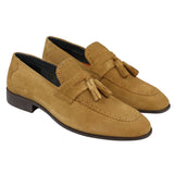 Zapatos mocasines para hombre color tostado con borlas, de gamuza auténtica, elegantes, informales, para conducir, clásicos.