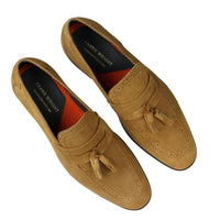 Zapatos mocasines para hombre color tostado con borlas, de gamuza auténtica, elegantes, informales, para conducir, clásicos.