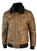 Chaqueta bomber de aviador para hombre, color marrón claro vintage, con cuello de piel negra extraíble.