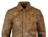 Chaqueta bomber de aviador para hombre, color marrón claro vintage, con cuello de piel negra extraíble.