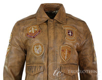 Chaqueta bomber de aviador para hombre, color marrón claro vintage, con cuello de piel negra extraíble.