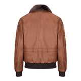 Chaqueta bomber de aviador para hombre con cuello de piel negro extraíble.