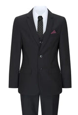 Traje completo de 3 piezas negro para niño, corte entallado, clásico para bodas, lutos y funerales.