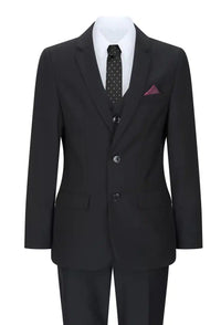 Traje completo de 3 piezas negro para niño, corte entallado, clásico para bodas, lutos y funerales.