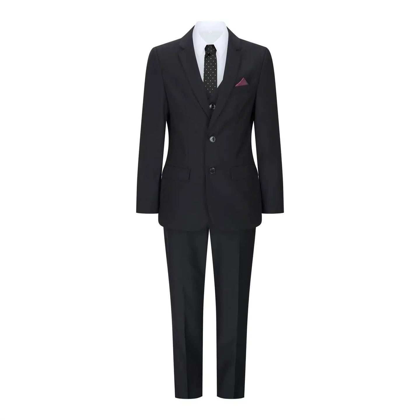 Traje completo de 3 piezas negro para niño, corte entallado, clásico para bodas, lutos y funerales.