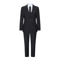 Traje completo de 3 piezas negro para niño, corte entallado, clásico para bodas, lutos y funerales.