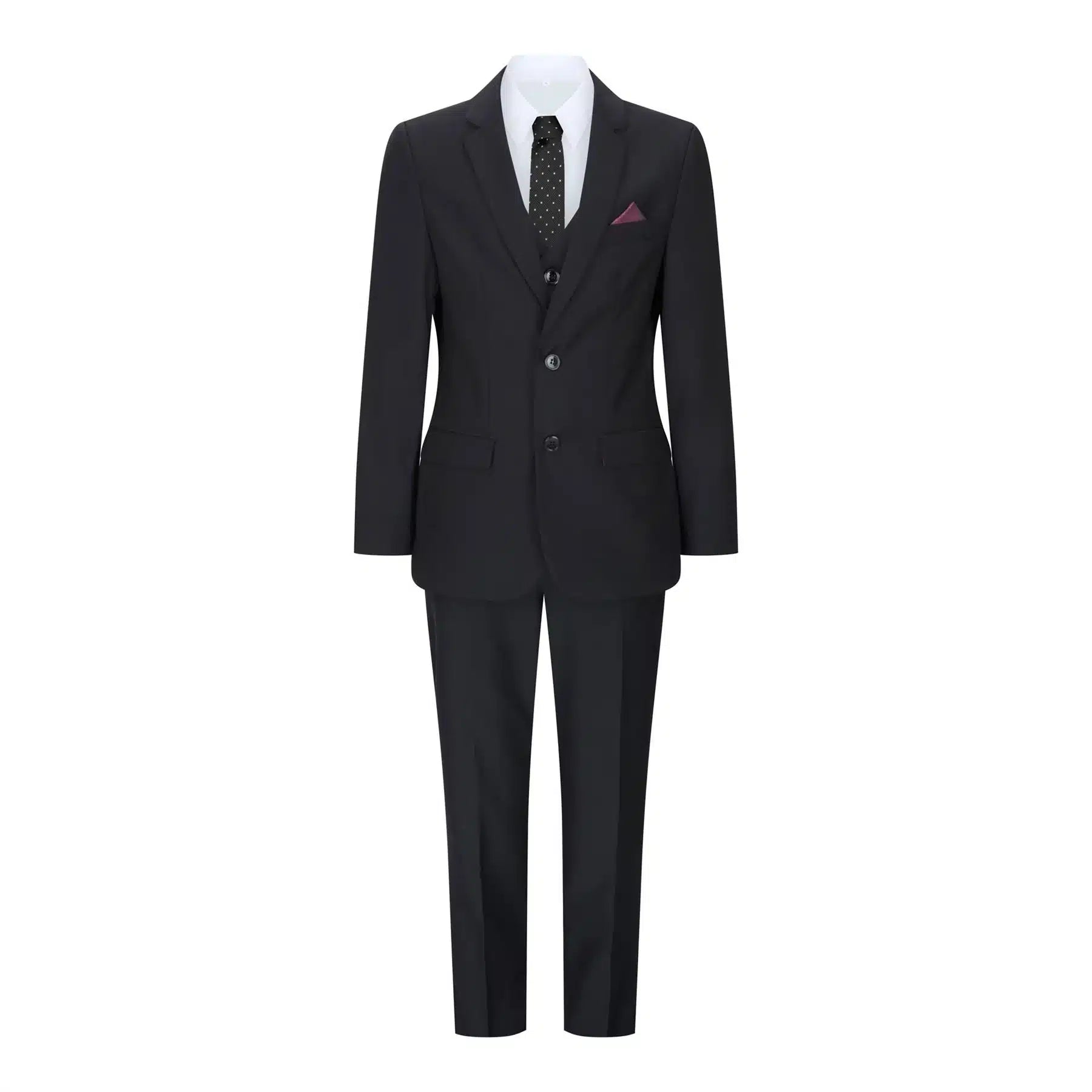 Traje completo de 3 piezas negro para niño, corte entallado, clásico para bodas, lutos y funerales.
