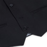 Traje completo de 3 piezas negro para niño, corte entallado, clásico para bodas, lutos y funerales.