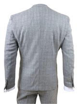 Traje de tres piezas para hombre, gris, clásico a cuadros, corte ajustado.