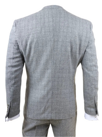 Traje de tres piezas para hombre, gris, clásico a cuadros, corte ajustado.