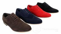 Zapatos brogue de ante para hombre Patron 238, estilo casual elegante, en rojo, marrón, azul marino y negro, con cordones, estilo retro.