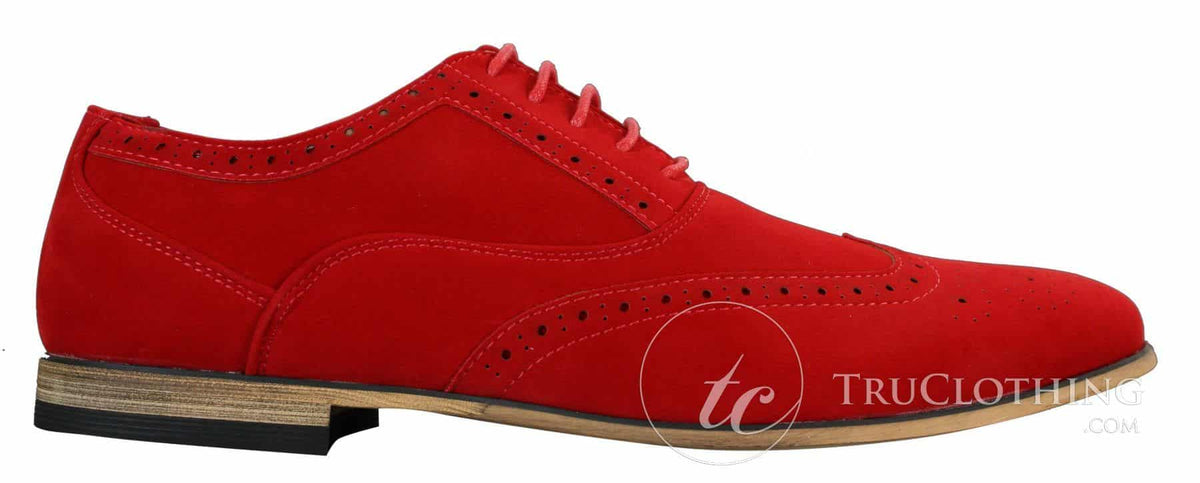 Zapatos brogue de ante para hombre Patron 238, estilo casual elegante, en rojo, marrón, azul marino y negro, con cordones, estilo retro.
