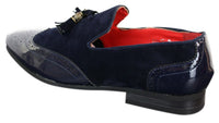 Zapatos de conducir sin cordones con borlas para hombre Patron 239-10, mocasines de piel sintética negra brillante con charol y gamuza sintética.