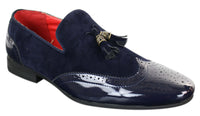 Zapatos de conducir sin cordones con borlas para hombre Patron 239-10, mocasines de piel sintética negra brillante con charol y gamuza sintética.