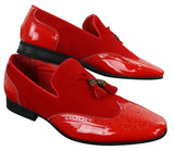 Zapatos de conducir sin cordones con borlas para hombre Patron 239-10, mocasines de piel sintética negra brillante con charol y gamuza sintética.