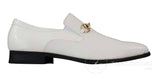 Patrón 80058 - Zapatos de hombre blancos y negros de charol brillante, sin cordones, de piel sintética con estampado de serpiente y cocodrilo, con hebilla dorada.