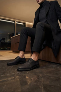 Pedro - Zapatos Derby de hombre con cordones, acabado mate en ante negro