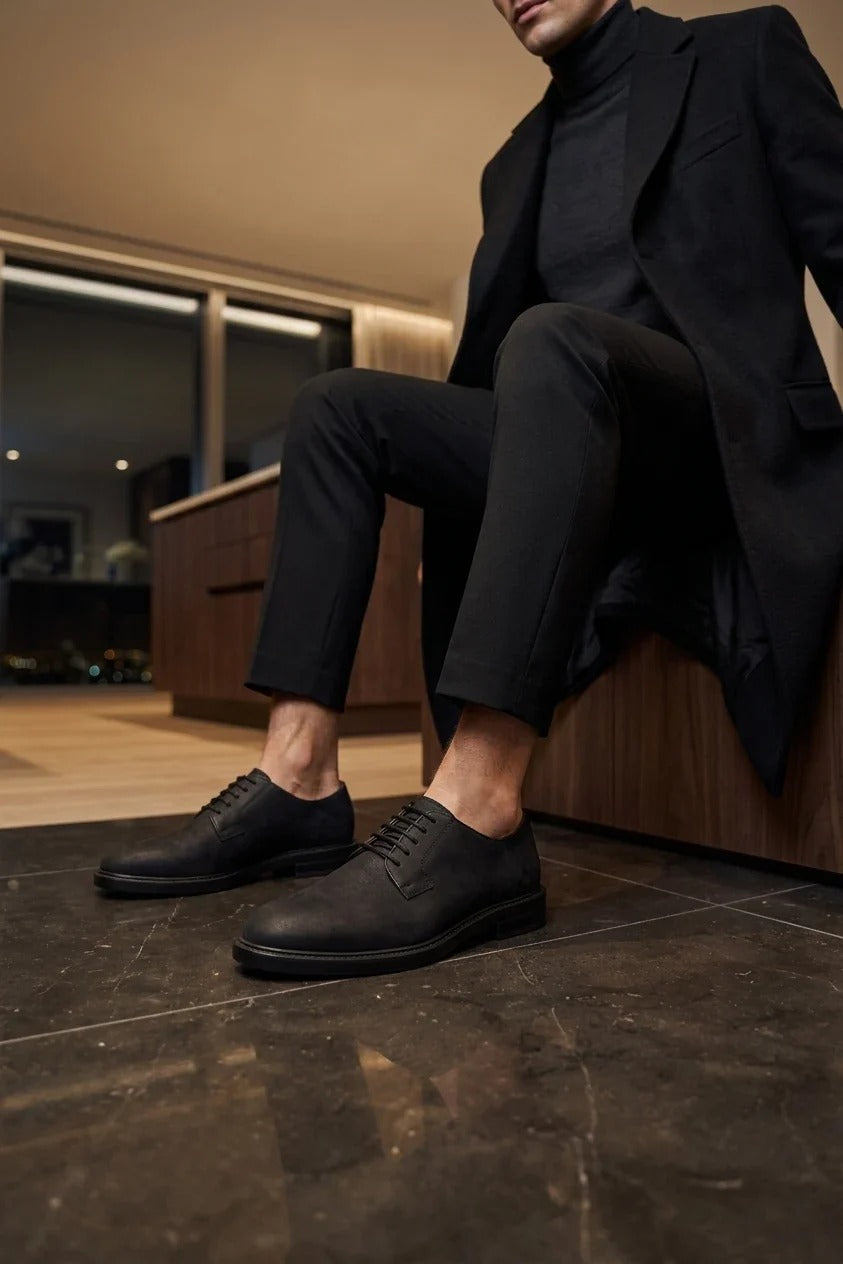 Pedro - Zapatos Derby de hombre con cordones, acabado mate en ante negro