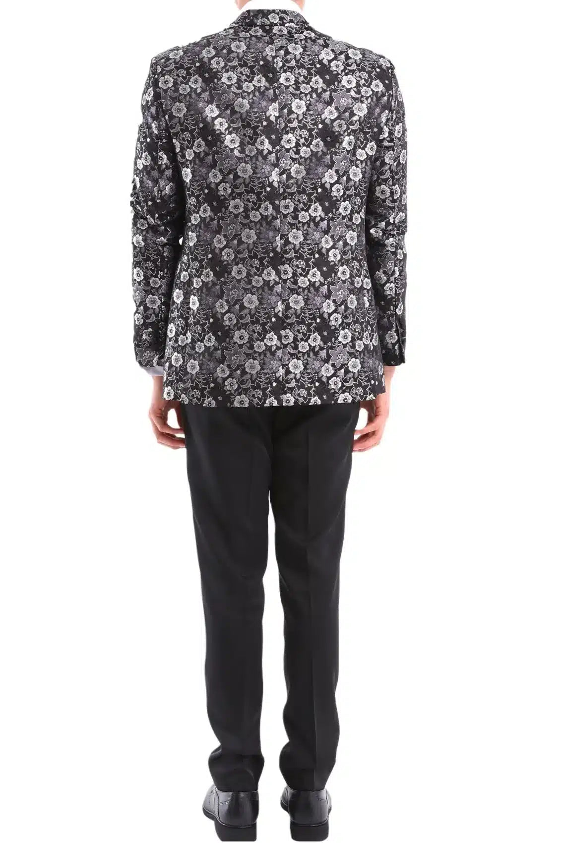 Traje de esmoquin de hombre negro y plateado con estampado paisley, 3 piezas, para bodas, graduaciones y fiestas. Ideal para novios.