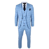 Traje de tres piezas a cuadros azul claro para hombre de Plowman