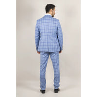 Traje de tres piezas a cuadros azul claro para hombre de Plowman