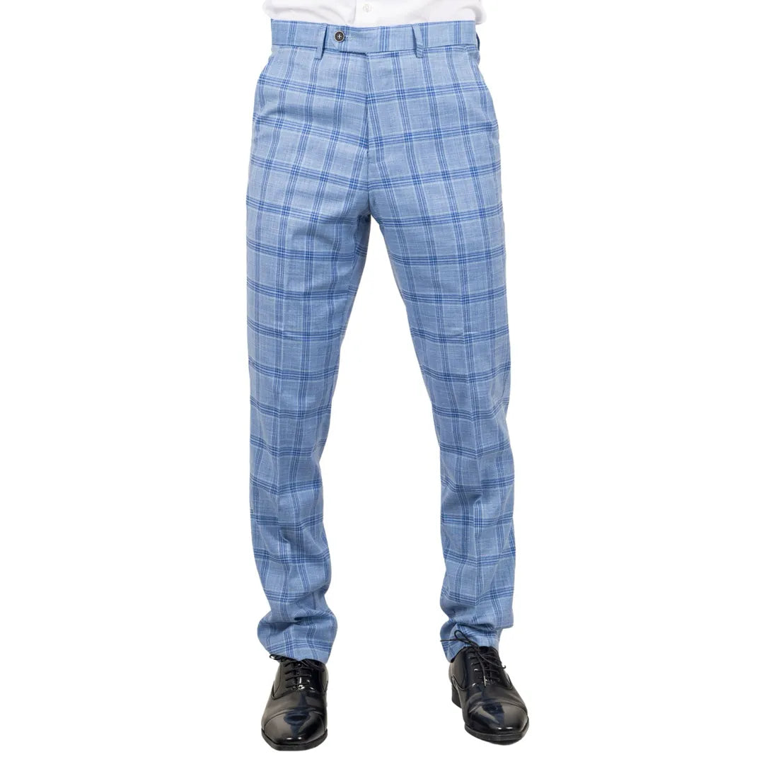 Plowman - Pantalones de hombre a cuadros azul claro