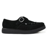 Zapatos de plataforma con hebilla Monk y punta puntiaguda estilo creeper en ante negro.