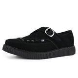 Zapatos de plataforma con hebilla Monk y punta puntiaguda estilo creeper en ante negro.