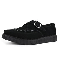Zapatos de plataforma con hebilla Monk y punta puntiaguda estilo creeper en ante negro.