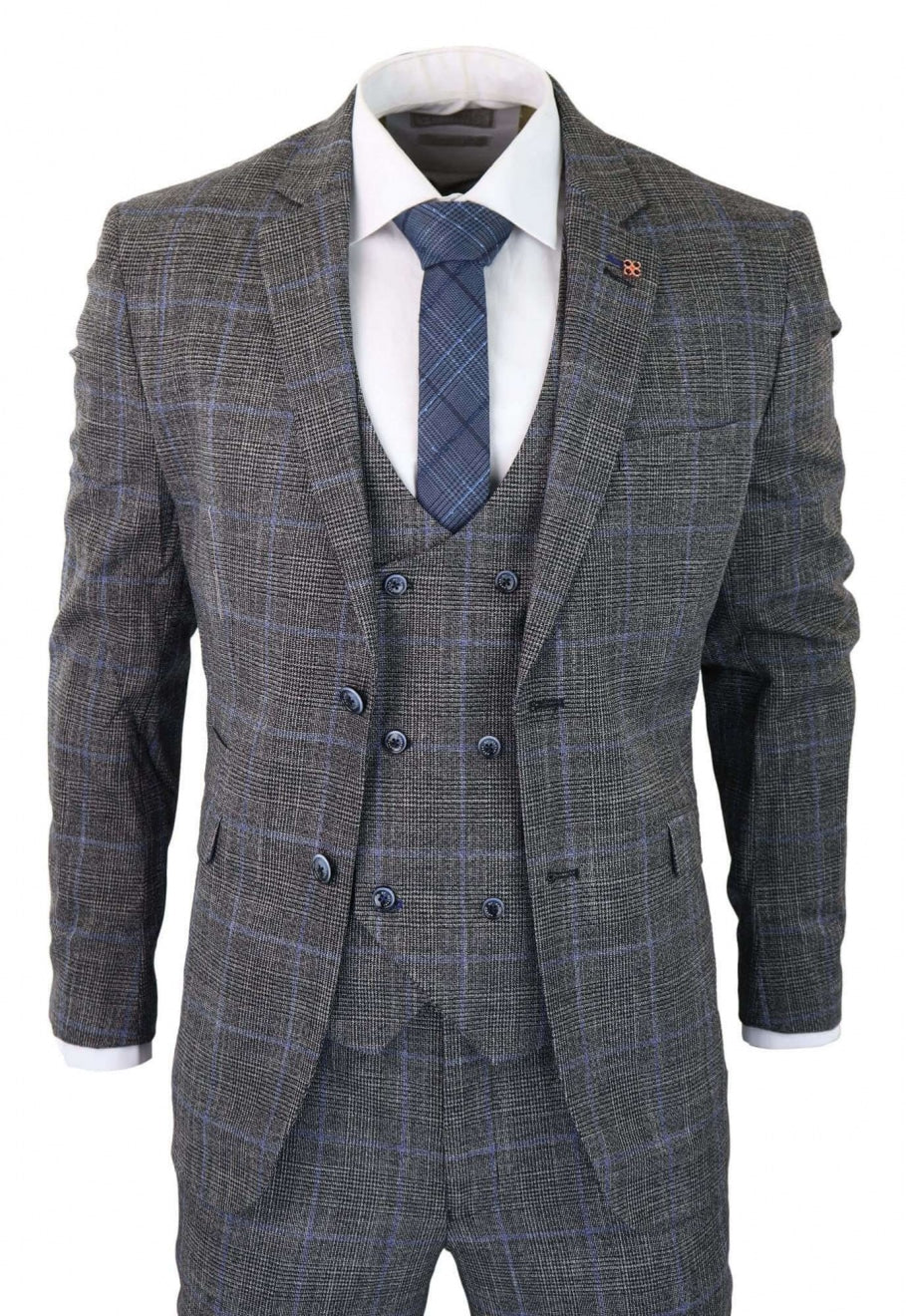 Traje de tres piezas Cavani Power - Glen Check gris