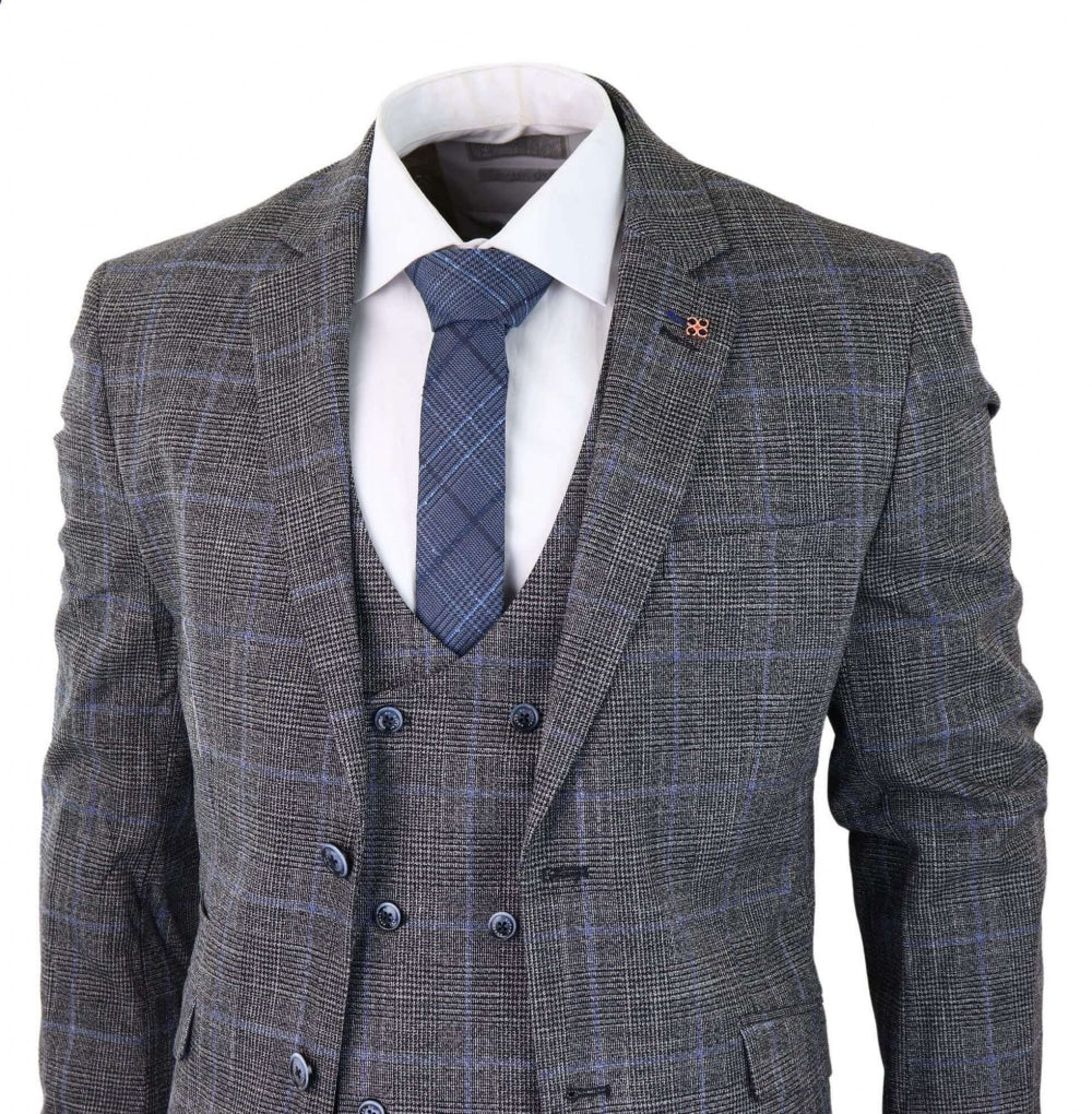 Traje de tres piezas Cavani Power - Glen Check gris