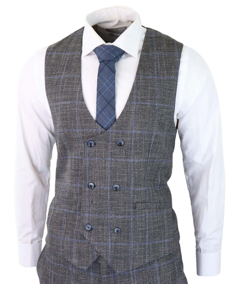 Traje de tres piezas Cavani Power - Glen Check gris