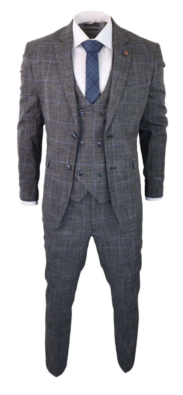 Traje de tres piezas Cavani Power - Glen Check gris