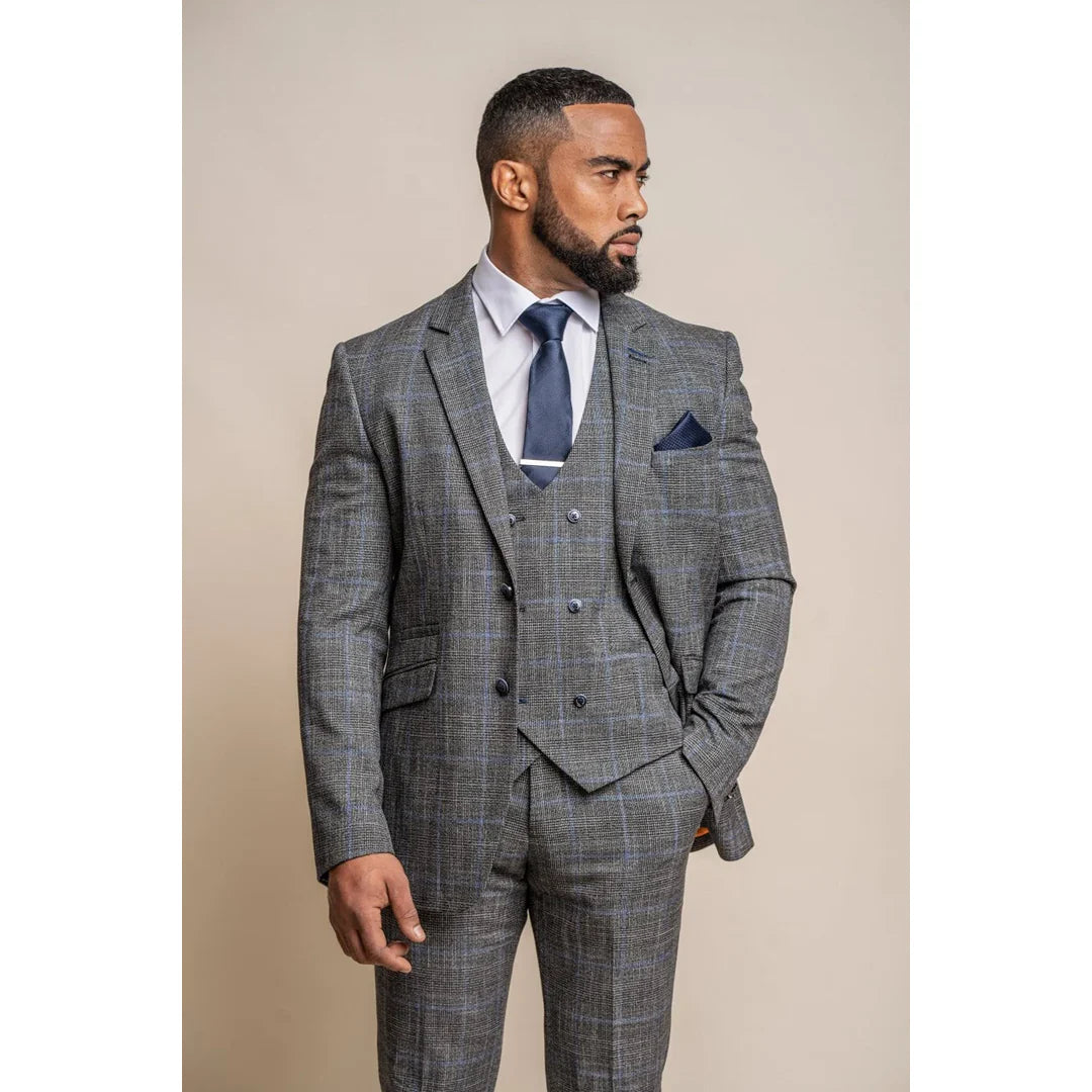 Power - Blazer ajustado a cuadros grises para hombre