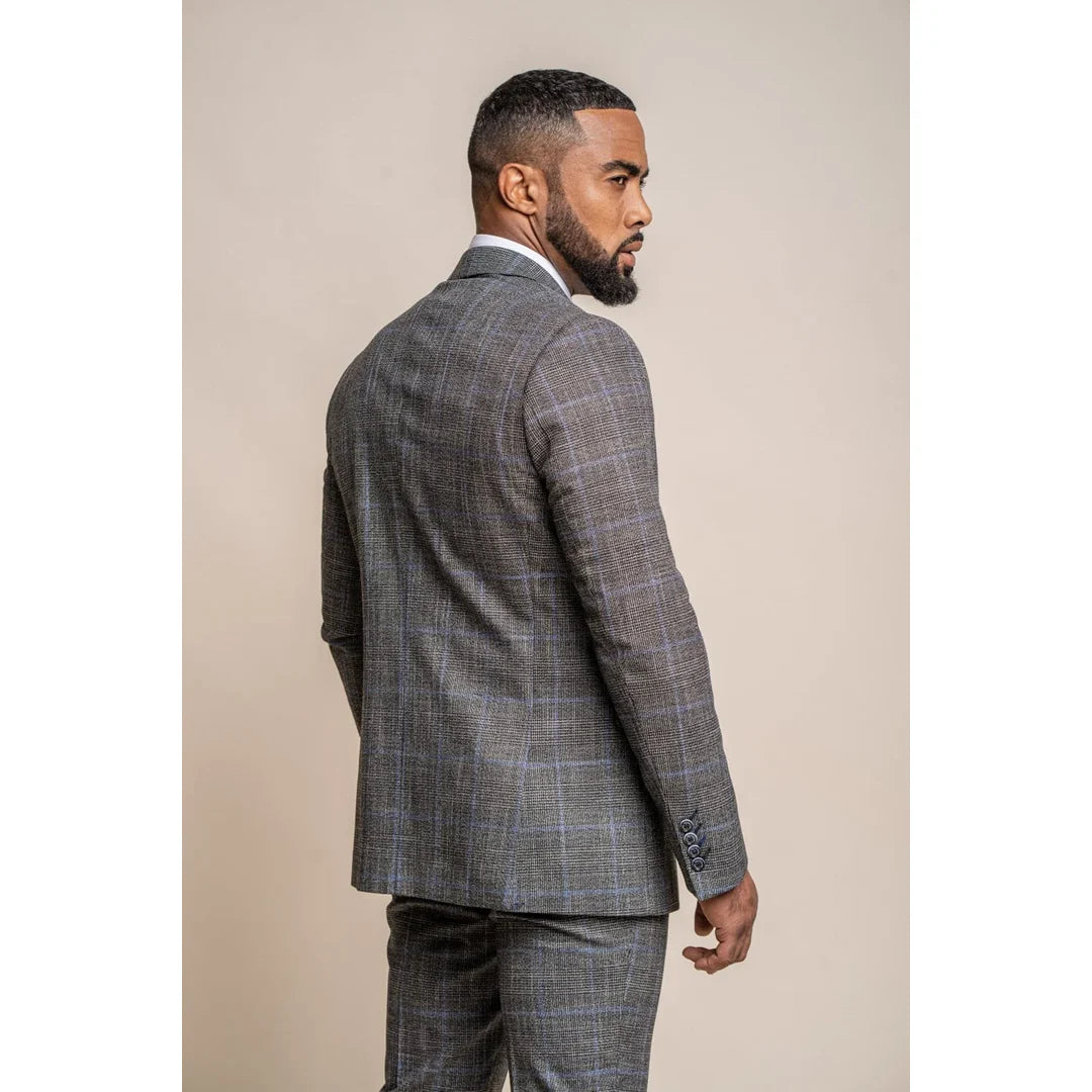 Power - Blazer ajustado a cuadros grises para hombre