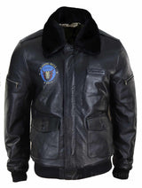 Chaqueta bomber clásica de cuero auténtico para hombre