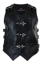 Chaleco de motociclista de cuero auténtico para hombre con hebilla y gancho.