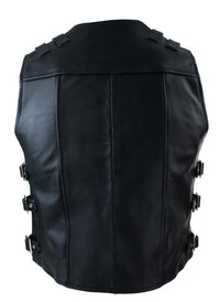 Chaleco de motociclista de cuero auténtico para hombre con hebilla y gancho.