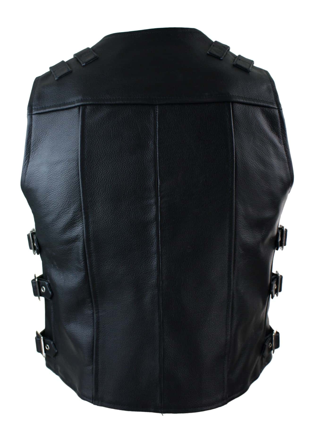 Chaleco de motociclista de cuero auténtico para hombre con hebilla y gancho.
