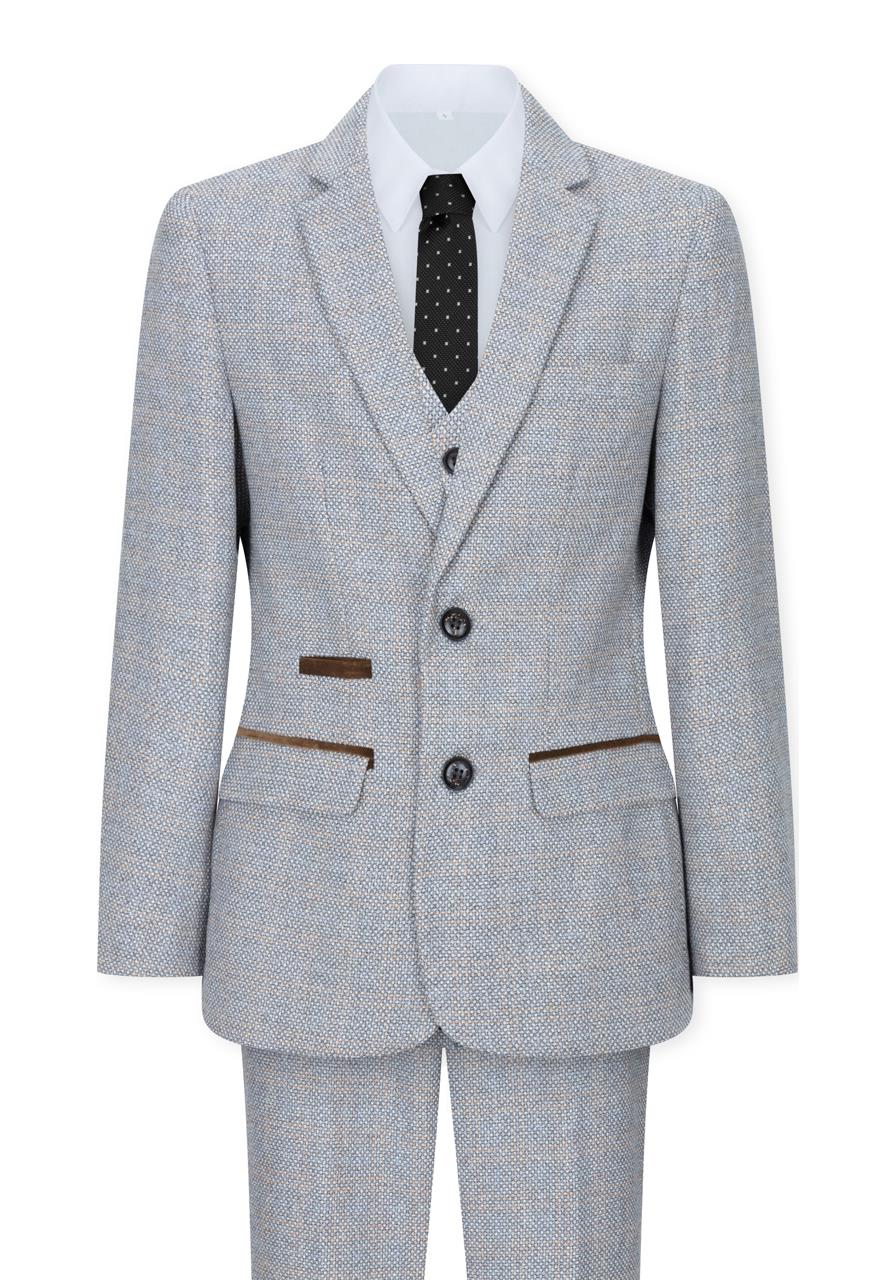 Traje de 3 piezas para niño, color crema y beige, tweed a cuadros, estilo vintage retro, corte entallado, años 20.