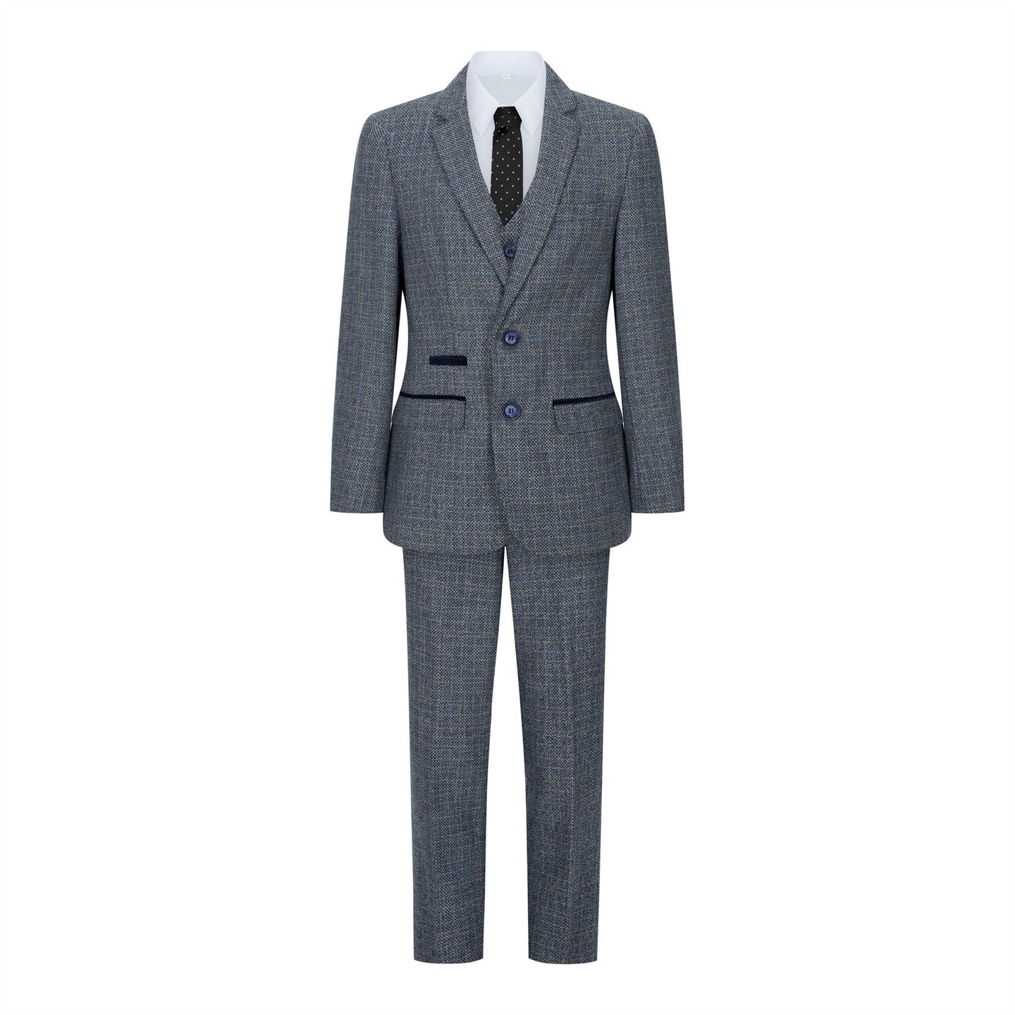 Traje de 3 piezas para niño, azul marino, tweed a cuadros, estilo vintage retro, corte entallado, años 20.