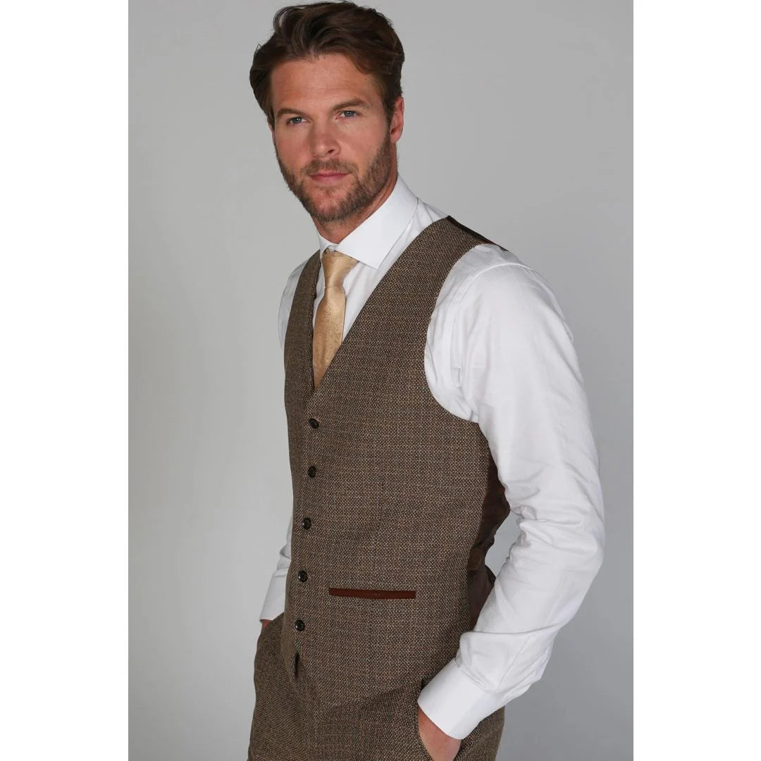 Ralph - Chaleco de tweed marrón para hombre